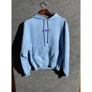 Poppi Hoodie Mens Large Blue Pullover Fleece Kangaroo Pocket Graphic Sweatshirt